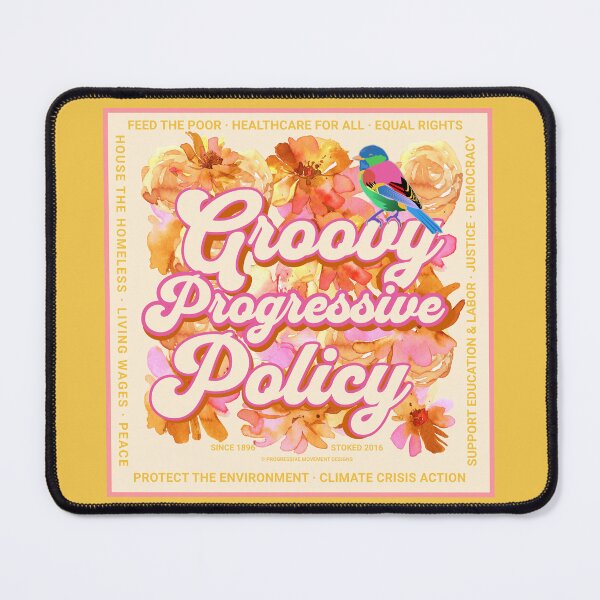 Item preview, PMD00575 Progressive Movement Designs Groovy vintage retro 1960s style floral design with goals on peach for progressive Democrats or Independents and Bernie Sanders supporters designed and sold by ProgressiveLeft.