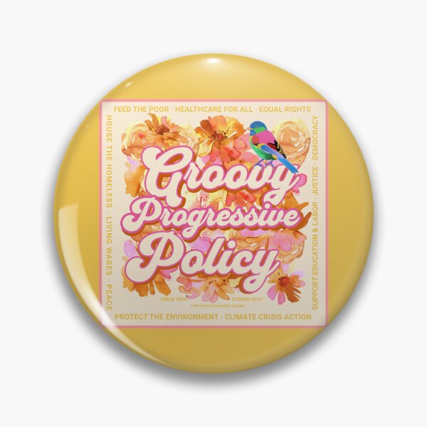 Item preview, PMD00575 Progressive Movement Designs Groovy vintage retro 1960s style floral design with goals on peach for progressive Democrats or Independents and Bernie Sanders supporters designed and sold by ProgressiveLeft.