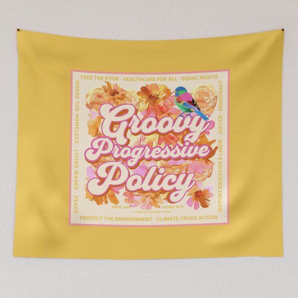 Item preview, PMD00575 Progressive Movement Designs Groovy vintage retro 1960s style floral design with goals on peach for progressive Democrats or Independents and Bernie Sanders supporters designed and sold by ProgressiveLeft.