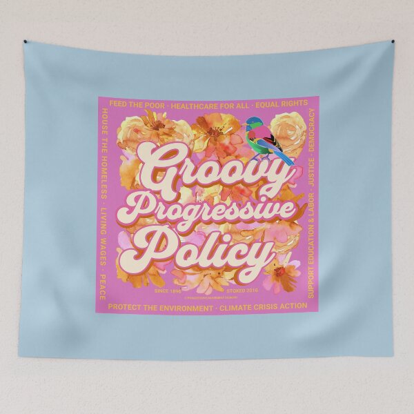 Item preview, PMD00576 Progressive Movement Designs Groovy vintage retro  1960s style floral design with goals on pink for progressive Democrats or Independents and Bernie Sanders supporters designed and sold by ProgressiveLeft.