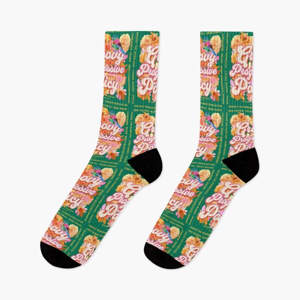 Item preview, PMD00577 Progressive Movement Designs Groovy vintage retro 1960s style flowers design with policy goals on green for progressive Democrats or Independents and Bernie Sanders supporters designed and sold by ProgressiveLeft.