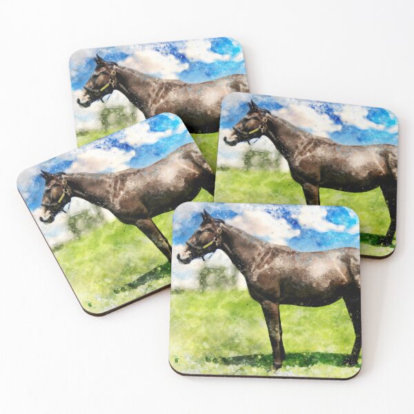 Item preview, Thoroughbred horse on a pasture - watercolor painting designed and sold by NickoPrints.