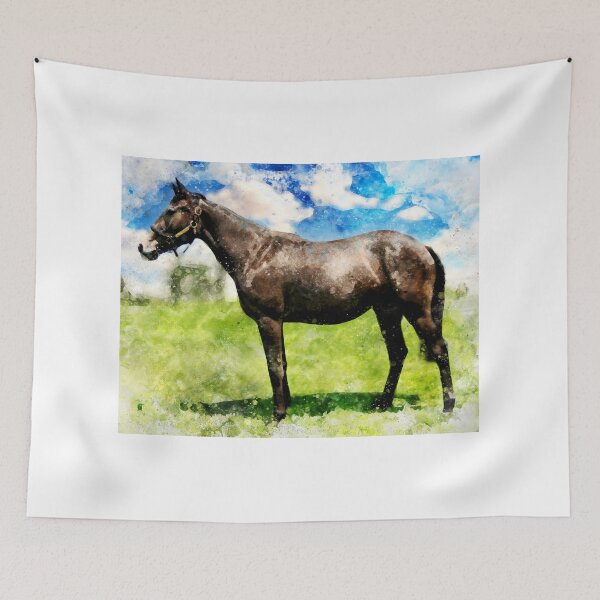 Item preview, Thoroughbred horse on a pasture - watercolor painting designed and sold by NickoPrints.