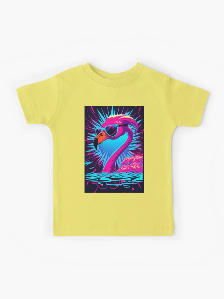 Cool Flamingo, Art in 80's Retrowave, Synthwave Style