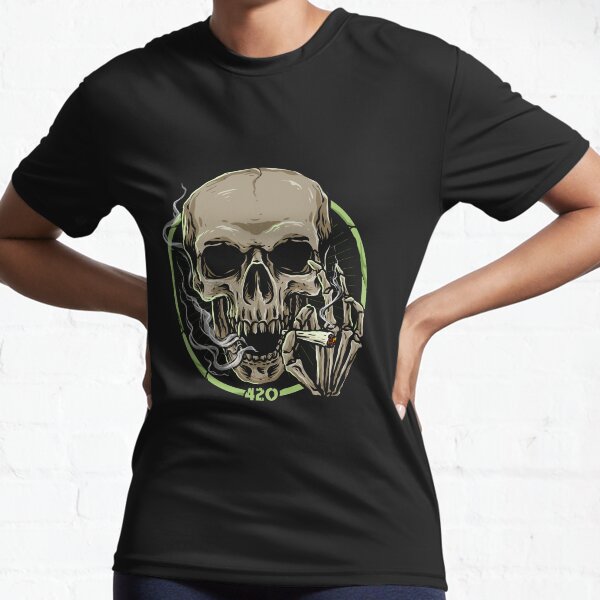 Trippy Skull 420 Smoking Weed Active T-Shirt