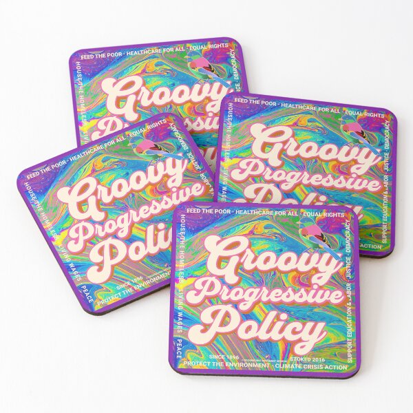 Item preview, PMD00578 Progressive Movement Designs Groovy vintage retro 1960s hippie multicolor psychedelic design with policy goals for progressive Democrats or Independents and Bernie Sanders supporters designed and sold by ProgressiveLeft.