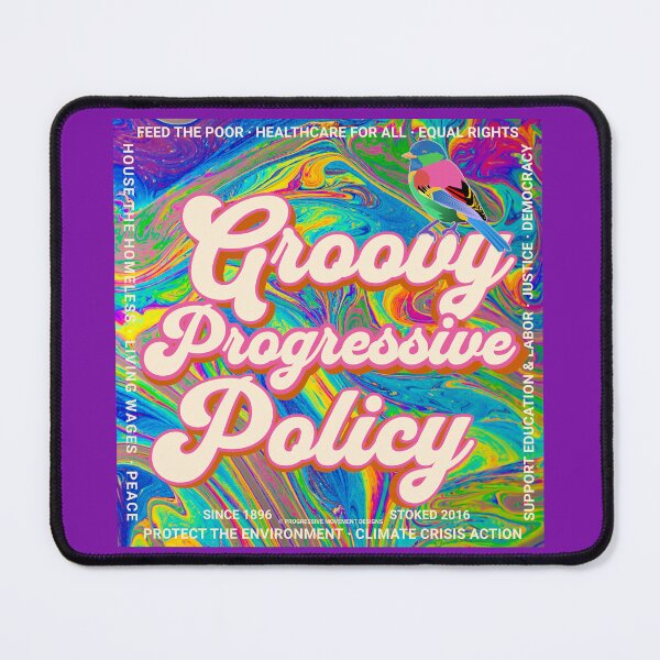 Item preview, PMD00578 Progressive Movement Designs Groovy vintage retro 1960s hippie multicolor psychedelic design with policy goals for progressive Democrats or Independents and Bernie Sanders supporters designed and sold by ProgressiveLeft.