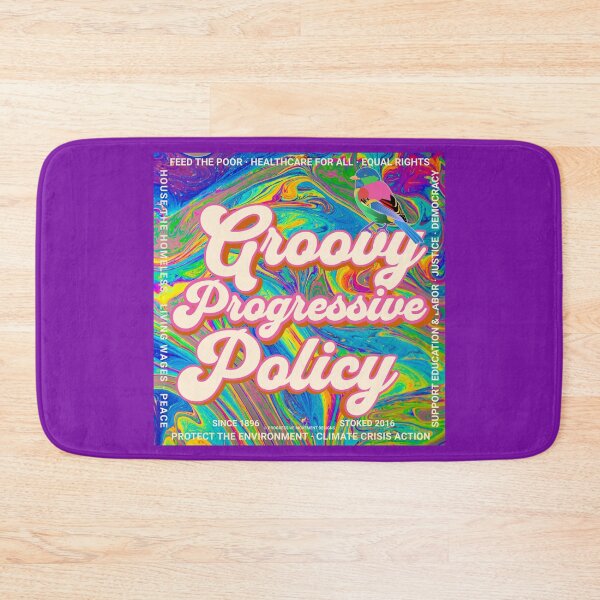 Item preview, PMD00578 Progressive Movement Designs Groovy vintage retro 1960s hippie multicolor psychedelic design with policy goals for progressive Democrats or Independents and Bernie Sanders supporters designed and sold by ProgressiveLeft.