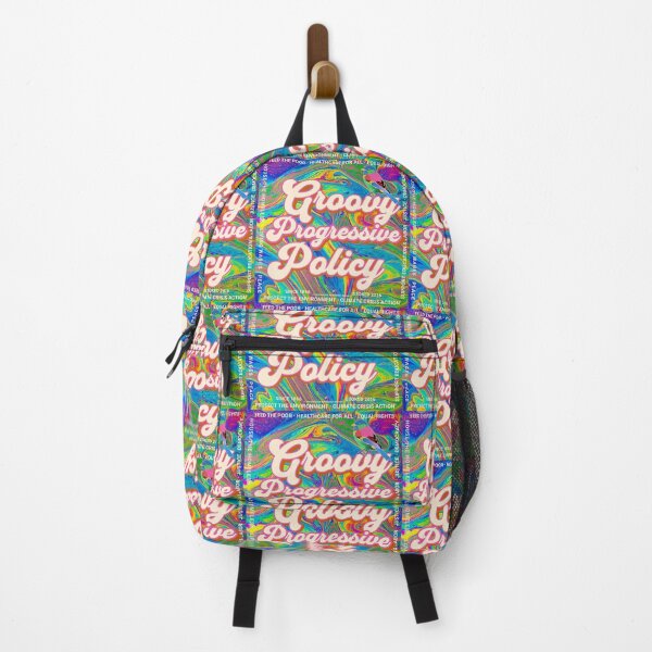 Item preview, PMD00578 Progressive Movement Designs Groovy vintage retro 1960s hippie multicolor psychedelic design with policy goals for progressive Democrats or Independents and Bernie Sanders supporters designed and sold by ProgressiveLeft.