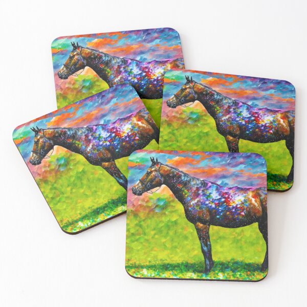 Item preview, Thoroughbred horse on a pasture – colorful abstract painting designed and sold by NickoPrints.