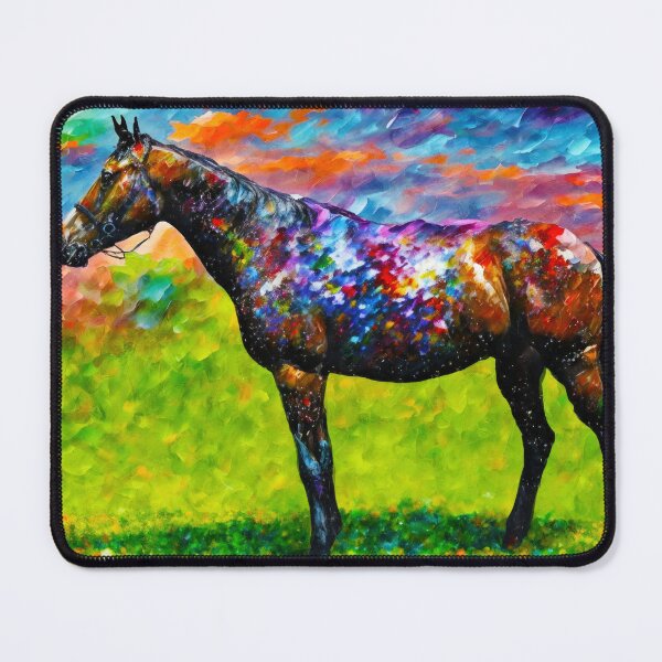 Item preview, Thoroughbred horse on a pasture – colorful abstract painting designed and sold by NickoPrints.