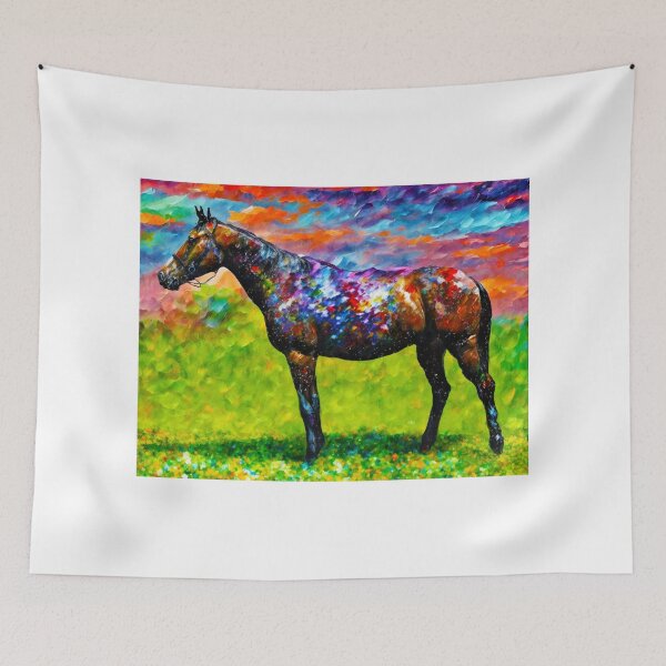 Item preview, Thoroughbred horse on a pasture – colorful abstract painting designed and sold by NickoPrints.