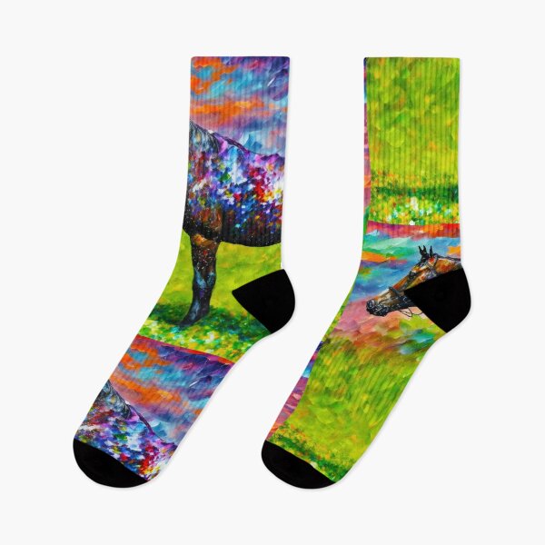 Item preview, Thoroughbred horse on a pasture – colorful abstract painting designed and sold by NickoPrints.
