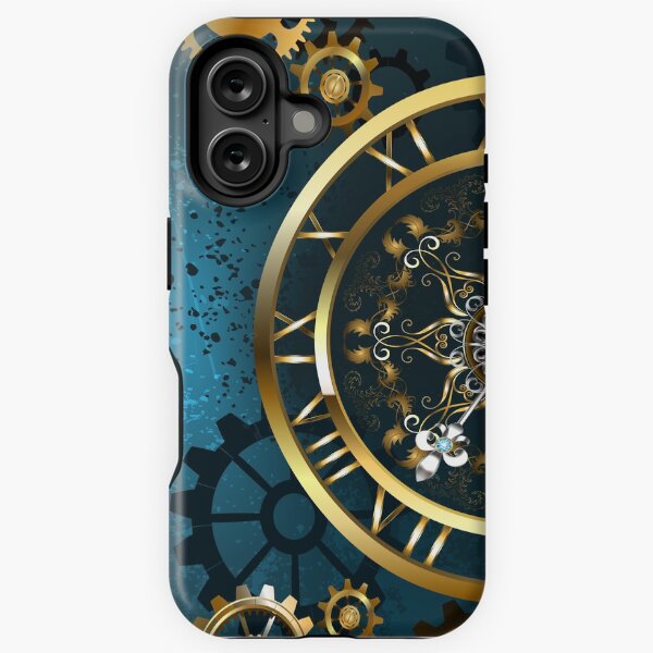 Item preview, Golden Clock on Turquoise Background ( Steampunk ) designed and sold by Blackmoon9.