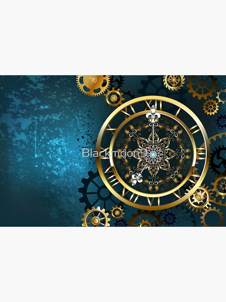 Golden Clock On Turquoise Background Steampunk Sticker For Sale By Blackmoon9 Redbubble 7181