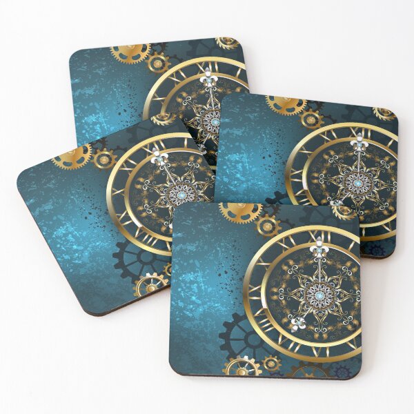 Item preview, Golden Clock on Turquoise Background ( Steampunk ) designed and sold by Blackmoon9.