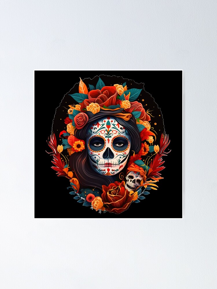 Scull Flower Arts Cute Mexican Macabre Skull Head, Gothic Gifts Poster for  Sale by W-creates