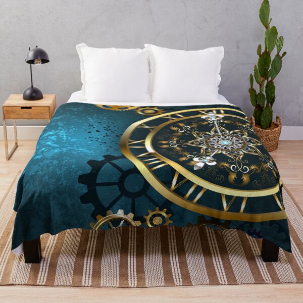 Item preview, Golden Clock on Turquoise Background ( Steampunk ) designed and sold by Blackmoon9.