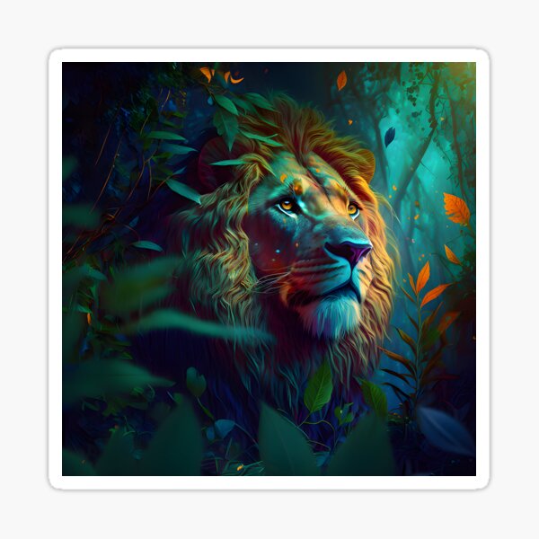 Colorful Lion Fantasy Art Sticker