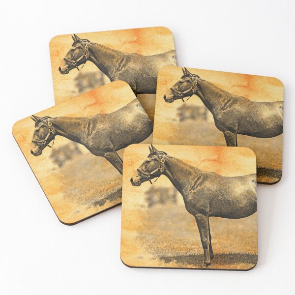 Item preview, Thoroughbred horse on a pasture, blended on old paper designed and sold by NickoPrints.