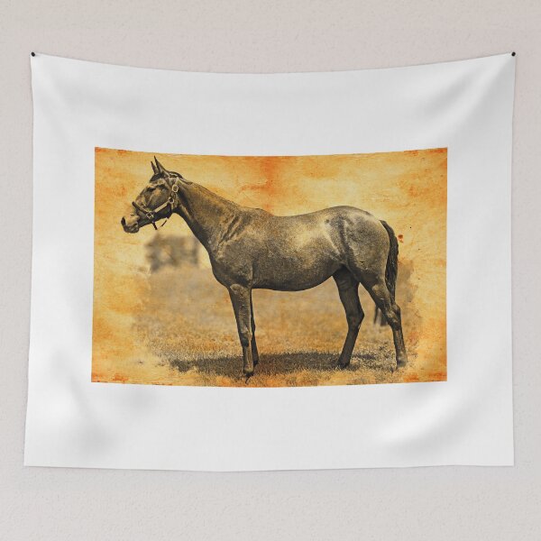 Item preview, Thoroughbred horse on a pasture, blended on old paper designed and sold by NickoPrints.