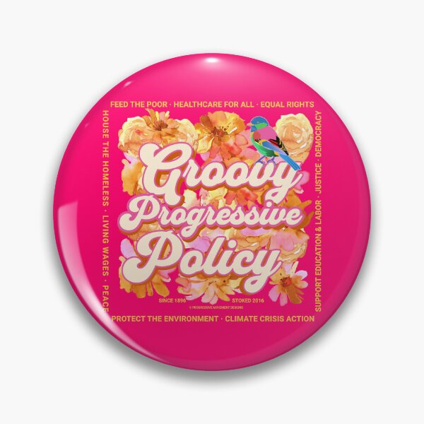 Item preview, PMD00581 Progressive Movement Designs Groovy vintage retro 1960s style floral design with goals on red for progressive Democrats or Independents and Bernie Sanders supporters designed and sold by ProgressiveLeft.