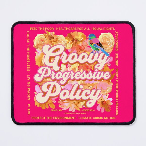 Item preview, PMD00581 Progressive Movement Designs Groovy vintage retro 1960s style floral design with goals on red for progressive Democrats or Independents and Bernie Sanders supporters designed and sold by ProgressiveLeft.