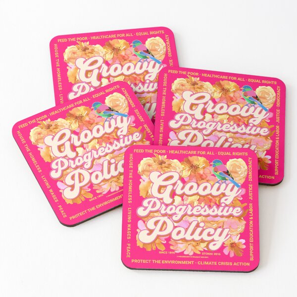 Item preview, PMD00581 Progressive Movement Designs Groovy vintage retro 1960s style floral design with goals on red for progressive Democrats or Independents and Bernie Sanders supporters designed and sold by ProgressiveLeft.