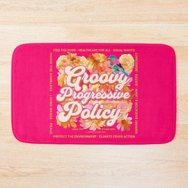 Item preview, PMD00581 Progressive Movement Designs Groovy vintage retro 1960s style floral design with goals on red for progressive Democrats or Independents and Bernie Sanders supporters designed and sold by ProgressiveLeft.