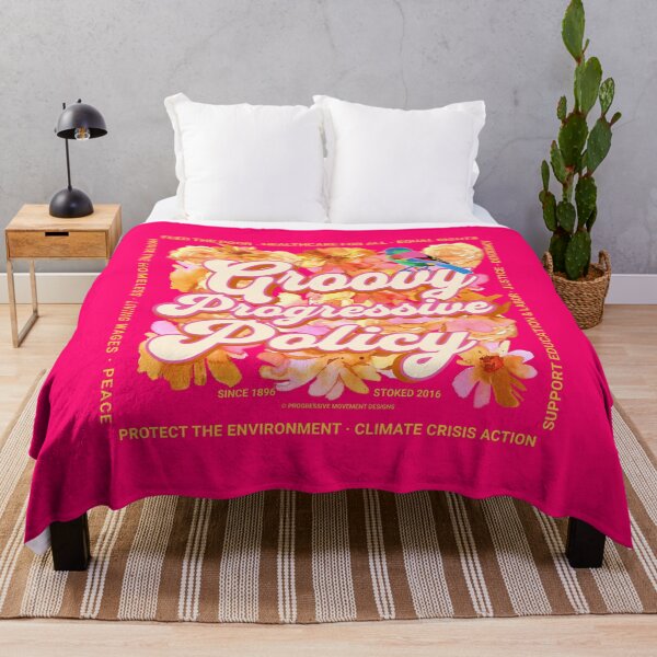 Item preview, PMD00581 Progressive Movement Designs Groovy vintage retro 1960s style floral design with goals on red for progressive Democrats or Independents and Bernie Sanders supporters designed and sold by ProgressiveLeft.