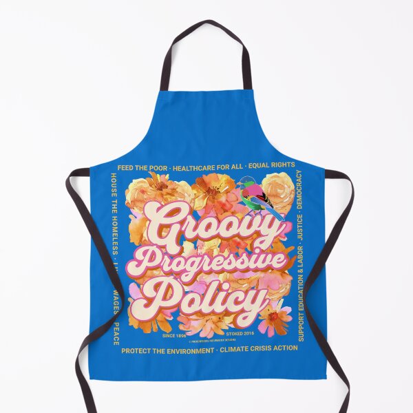 Item preview, PMD00582 Progressive Movement Designs Groovy Progressive Policy 1960s style floral design with goals on blue for progressive Democrats or Independents and Bernie Sanders supporters designed and sold by ProgressiveLeft.