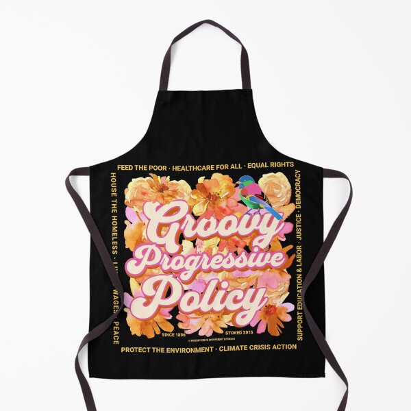 Item preview, PMD00583 Progressive Movement Designs Groovy Progressive Policy 1960s style floral design with goals on black for progressive Democrats or Independents and Bernie Sanders supporters designed and sold by ProgressiveLeft.