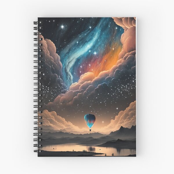 Item preview, Hot Air Balloon Art - Floating Over Starlit Lake, Atmospheric Cosmic Themed Hot Air Balloon Trip - Original Artwork, Very High Resolution designed and sold by CloudofKnowing.
