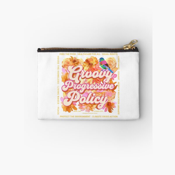 Item preview, PMD00584 Progressive Movement Designs Groovy Progressive Policy retro vintage 1960s style flowers floral design goals on white for progressive Democrats or Independents and Bernie Sanders supporters designed and sold by ProgressiveLeft.