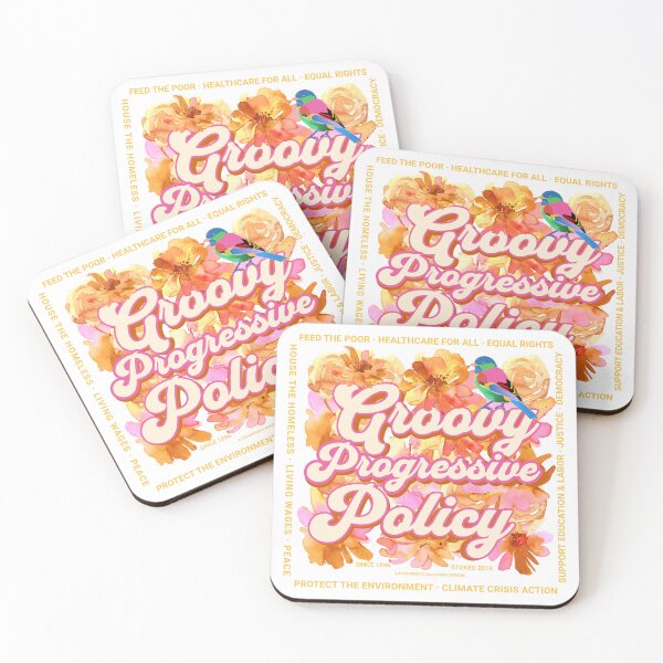 Item preview, PMD00584 Progressive Movement Designs Groovy Progressive Policy retro vintage 1960s style flowers floral design goals on white for progressive Democrats or Independents and Bernie Sanders supporters designed and sold by ProgressiveLeft.