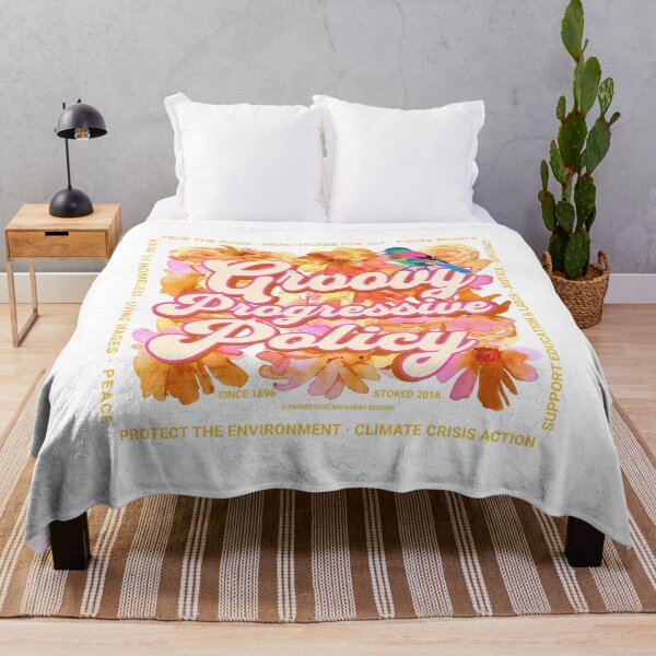 Item preview, PMD00584 Progressive Movement Designs Groovy Progressive Policy retro vintage 1960s style flowers floral design goals on white for progressive Democrats or Independents and Bernie Sanders supporters designed and sold by ProgressiveLeft.