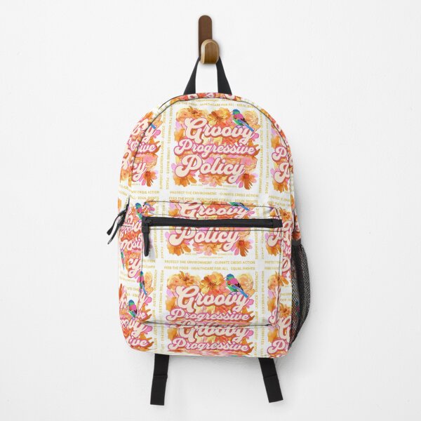 Item preview, PMD00584 Progressive Movement Designs Groovy Progressive Policy retro vintage 1960s style flowers floral design goals on white for progressive Democrats or Independents and Bernie Sanders supporters designed and sold by ProgressiveLeft.