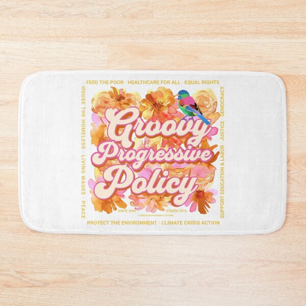 Item preview, PMD00584 Progressive Movement Designs Groovy Progressive Policy retro vintage 1960s style flowers floral design goals on white for progressive Democrats or Independents and Bernie Sanders supporters designed and sold by ProgressiveLeft.