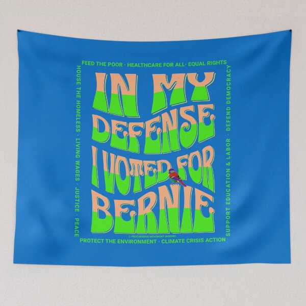 Item preview, PMD00586 Progressive Movement Designs In My Defense I Voted for Bernie with 12 policy goals for progressive Democrats Independents and Bernie Sanders supporters with retro vintage 1960s style designed and sold by ProgressiveLeft.