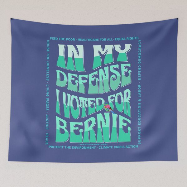 Item preview, PMD00588 Progressive Movement Designs In My Defense I Voted for Bernie with 12 policy goals for progressive Democrats Independents and Bernie Sanders supporters with retro vintage 1960s style designed and sold by ProgressiveLeft.