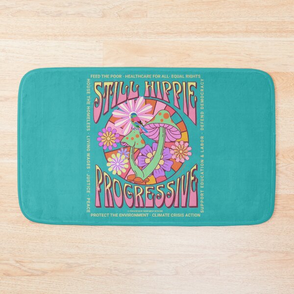 Item preview, PMD00591 Progressive Movement Designs Still Hippie with 12 policy goals for progressive Democrats Independents and Bernie Sanders supporters with retro vintage 1960s hippie style psychedelic colors designed and sold by ProgressiveLeft.