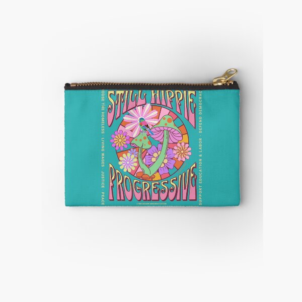 Item preview, PMD00591 Progressive Movement Designs Still Hippie with 12 policy goals for progressive Democrats Independents and Bernie Sanders supporters with retro vintage 1960s hippie style psychedelic colors designed and sold by ProgressiveLeft.