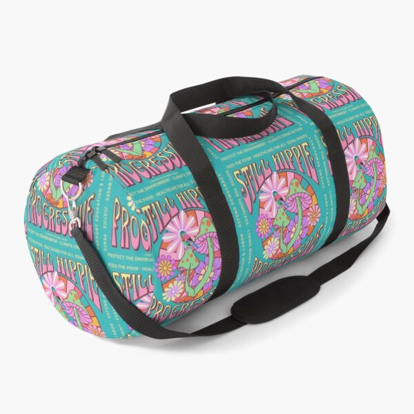 Item preview, PMD00591 Progressive Movement Designs Still Hippie with 12 policy goals for progressive Democrats Independents and Bernie Sanders supporters with retro vintage 1960s hippie style psychedelic colors designed and sold by ProgressiveLeft.