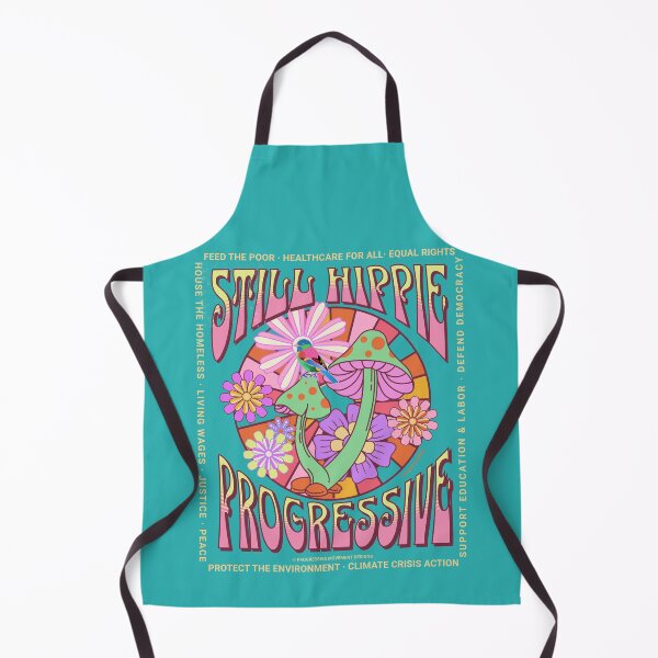 Item preview, PMD00591 Progressive Movement Designs Still Hippie with 12 policy goals for progressive Democrats Independents and Bernie Sanders supporters with retro vintage 1960s hippie style psychedelic colors designed and sold by ProgressiveLeft.