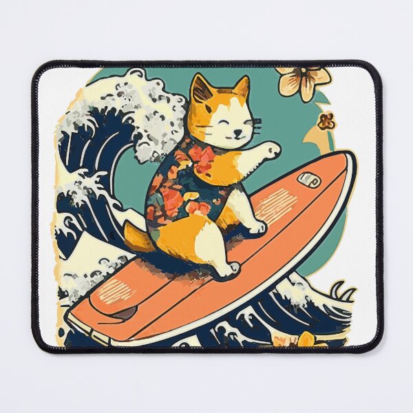 Item preview, Retro Japanese Surfing Cat designed and sold by Kona Cat Creationz.