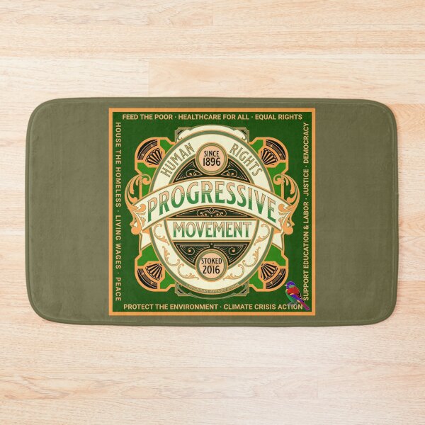 Item preview, PMD00592 Progressive Movement Designs Human Rights and 12 policy goals for progressive Democrats Independents and Bernie Sanders supporters with retro vintage ornate style badge on green designed and sold by ProgressiveLeft.