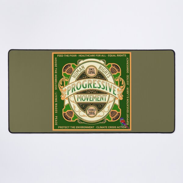 Item preview, PMD00592 Progressive Movement Designs Human Rights and 12 policy goals for progressive Democrats Independents and Bernie Sanders supporters with retro vintage ornate style badge on green designed and sold by ProgressiveLeft.