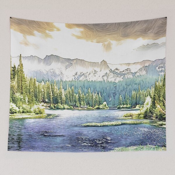 Item preview, Mountain lake art blue green designed and sold by Inktown.
