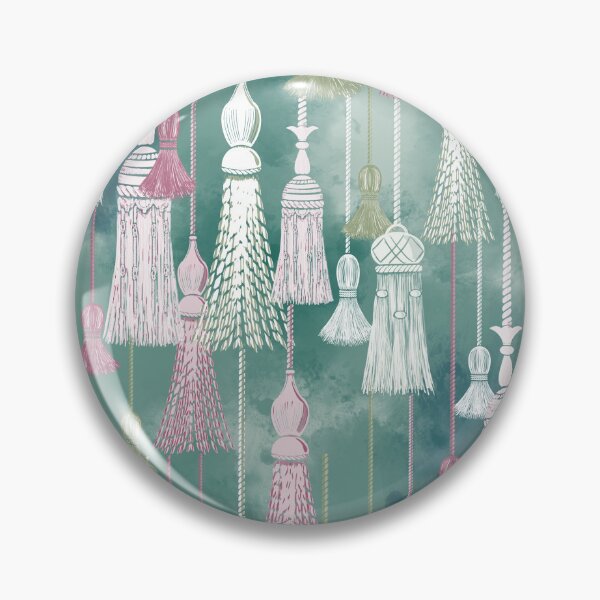Item preview, Tassels in white and pink on a green watercolor background designed and sold by Katj-A-Studio.