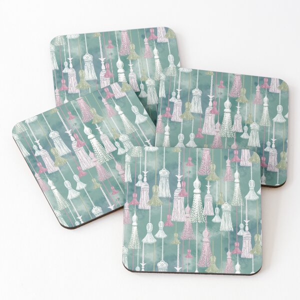 Item preview, Tassels in white and pink on a green watercolor background designed and sold by Katj-A-Studio.